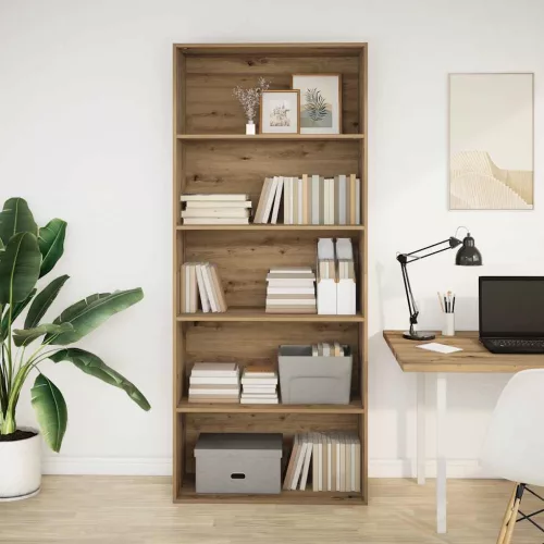  kézműves tölgy színű szerelt fa könyvszekrény 80 x 30 x 189 cm