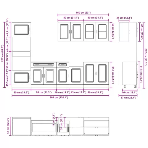  7 részes konyhai szekrény szett Kalmar fényes fehér műfa