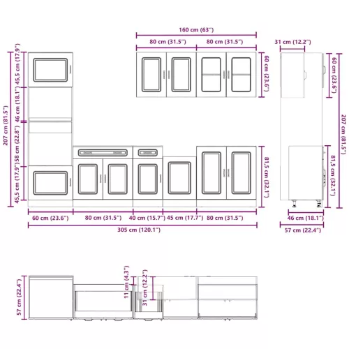  7 darabos konyhaszekrény szett Kalmar barna tölgy műfa
