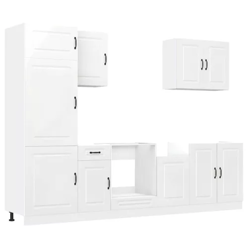  7 részes konyhai szekrény szett Kalmar fényes fehér műfa