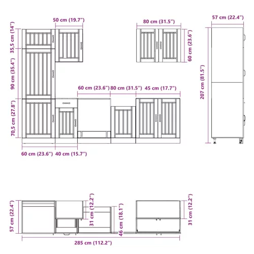  7 darabos konyhaszekrény készlet Lucca régi fából készült műfa