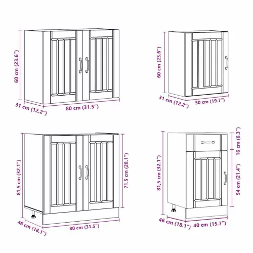  7 darabos konyhaszekrény készlet Lucca régi fából készült műfa