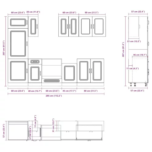  8 darabos konyhaszekrény szett Kalmar fekete színű műfa