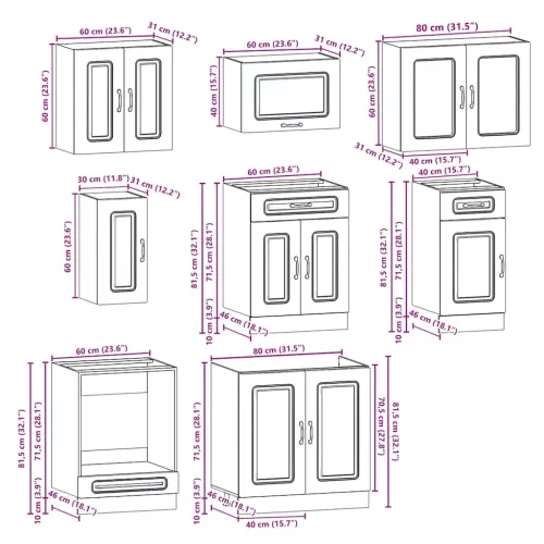  8 darabos konyhaszekrény szett Kalmar fekete színű műfa