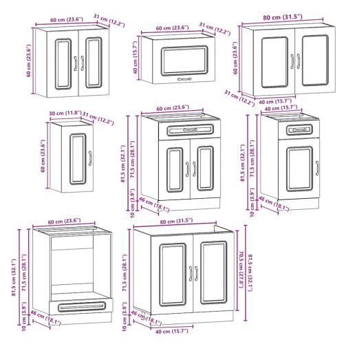  8 részes konyhai szekrény szett Kalmar fényes fehér műfa
