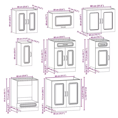  8 részes konyhaszekrény szett Kalmar füstölt tölgy műszaki fa