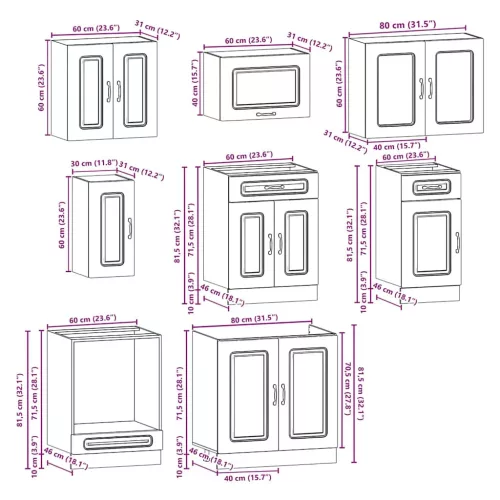  8 darabos konyhaszekrény szett Kalmar barna tölgy műfa
