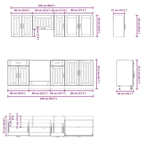  8 részes konyhaszekrény szett Lucca sonoma tölgy műszaki fa
