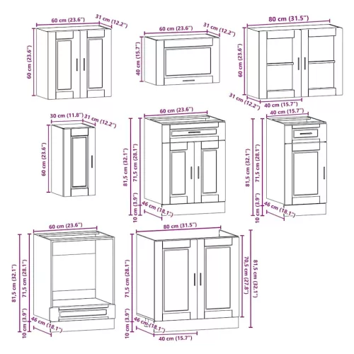 8 darabos konyhaszekrény szett Kalmar fekete színű műfa