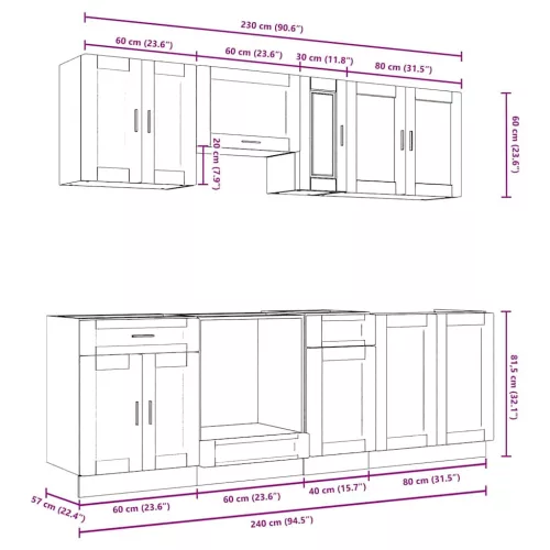  8 részes konyhai szekrény szett Porto betonszürke műszaki fa