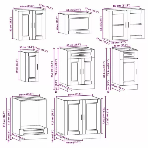  8 részes konyhaszekrény szett Porto füstölt tölgy műszaki fa