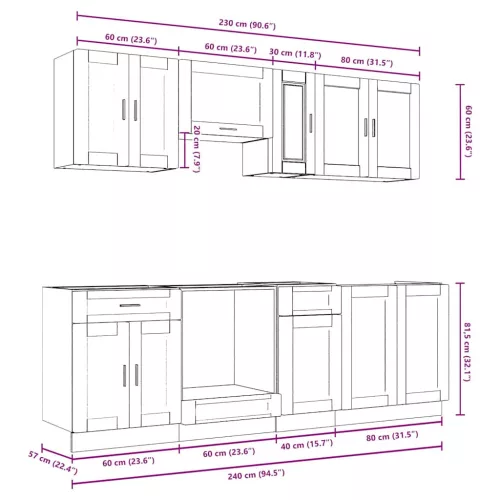  8 részes konyhaszekrény szett Porto füstölt tölgy műszaki fa