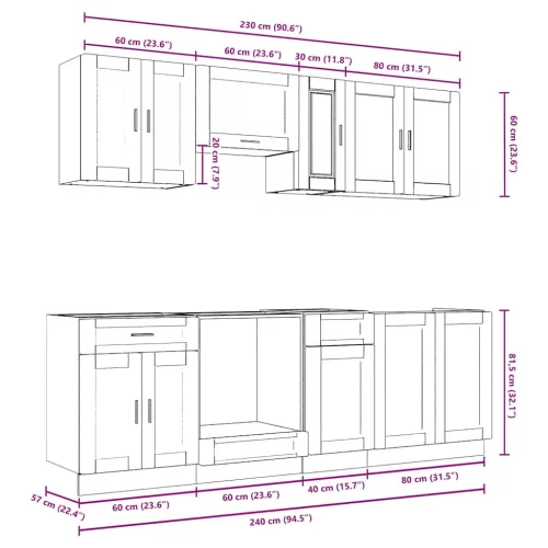  8 darabos konyhaszekrény szett Kalmar barna tölgy műfa
