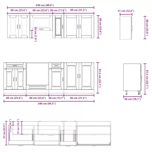  8 darabos konyhaszekrény készlet régi fából készült műfa