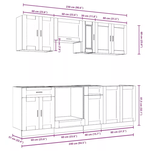  8 darabos konyhaszekrény készlet régi fából készült műfa