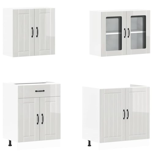  4 részes konyhai szekrény szett Kalmar fényes fehér műfa