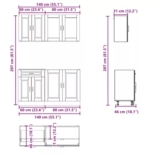  4 részes konyhaszekrény szett Porto füstölt tölgy műszaki fa