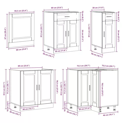  11 részes konyhaszekrény szett Porto füstölt tölgy műszaki fa