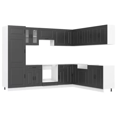  14 darabos konyhaszekrény szett Kalmar" Fekete színű műfa"