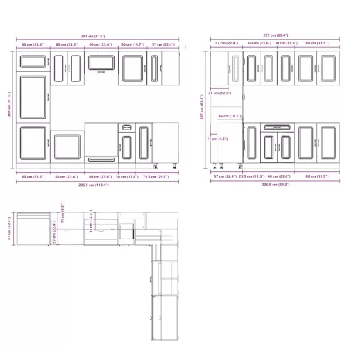  14 részes konyhai szekrény szett Kalmar betonszürke műszaki fa