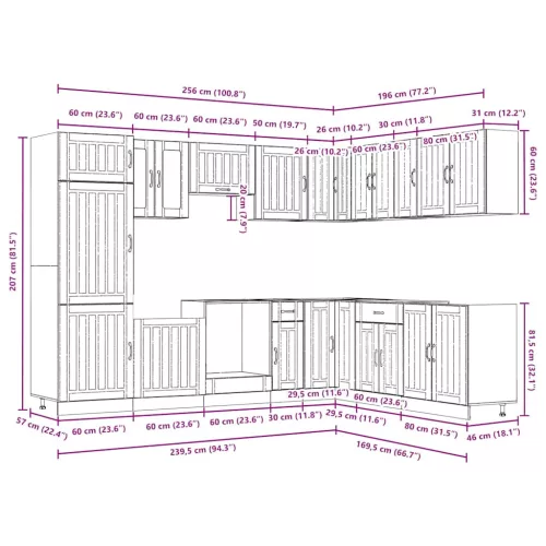  14 részes konyhai szekrény szett Lucca betonszürke műszaki fa