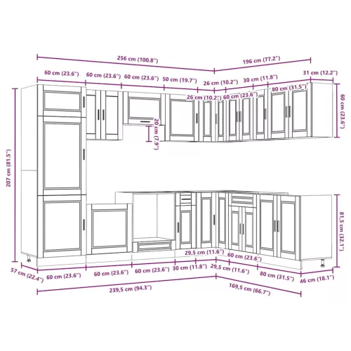  14 darabos konyhaszekrény szett Porto barna tölgy műfa
