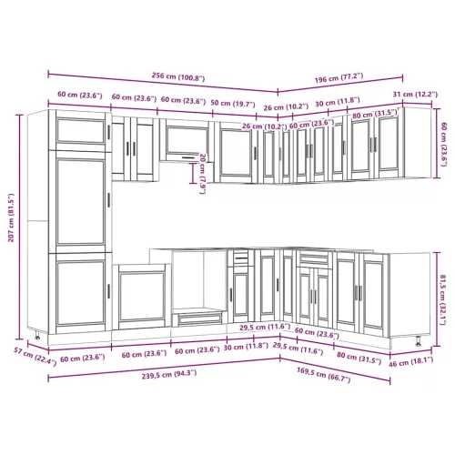  14 darabos konyhaszekrény készlet Porto régi fa műfa