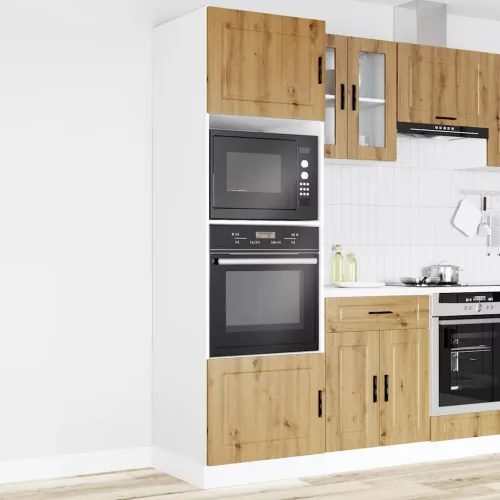  Lucca 2 db kézműves tölgy színű szerelt fa sütőszekrények