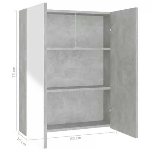  betonszürke MDF tükrös fürdőszobaszekrény 60 x 15 x 75 cm