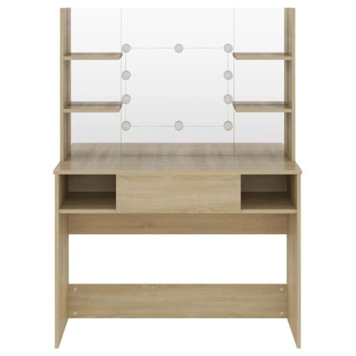  tölgyszínű LED-es MDF sminkasztal 100 x 40 x 135 cm