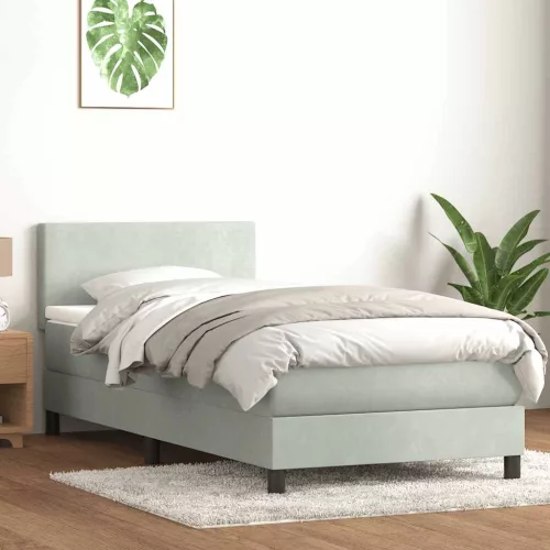 világosszürke bársony rugós ágy matraccal 90x210 cm