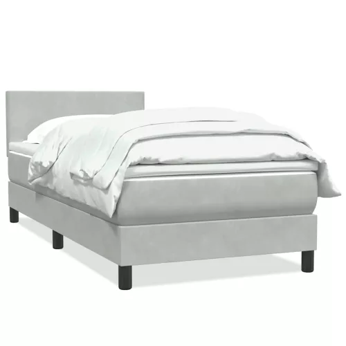  világosszürke bársony rugós ágy matraccal 90x210 cm