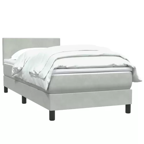  világosszürke bársony rugós ágy matraccal 90x210 cm