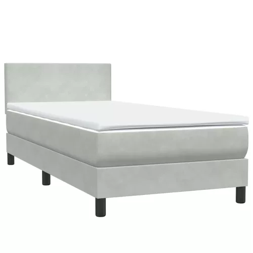  világosszürke bársony rugós ágy matraccal 90x210 cm