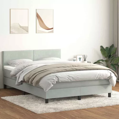  világosszürke bársony rugós ágy matraccal 160x210 cm