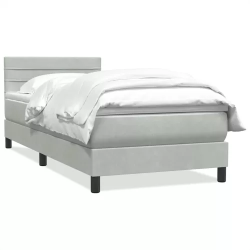  világosszürke bársony rugós ágy matraccal 90x210 cm