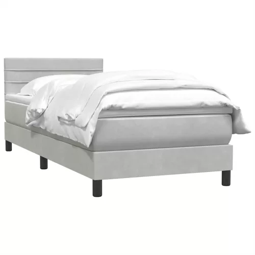  világosszürke bársony rugós ágy matraccal 90x210 cm