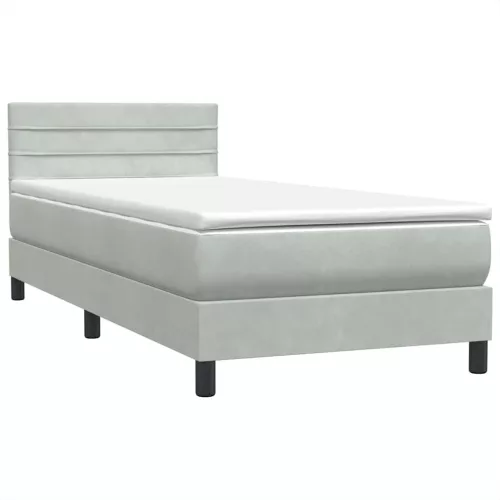  világosszürke bársony rugós ágy matraccal 90x210 cm