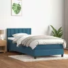  sötétkék bársony rugós ágy matraccal 80x220 cm