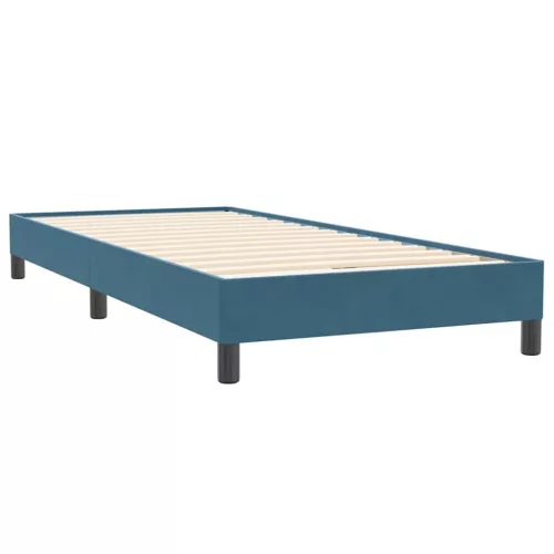  sötétkék bársony rugós ágy matraccal 80x220 cm