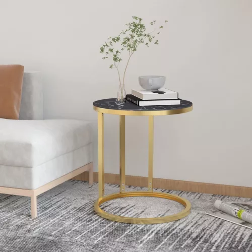  arany és fekete márvány edzett üveg kisasztal 45 cm