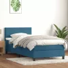 sötétkék bársony rugós és LED-es ágy matraccal 80x210 cm