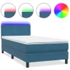  sötétkék bársony rugós és LED-es ágy matraccal 80x210 cm