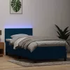  sötétkék bársony rugós és LED-es ágy matraccal 80x210 cm