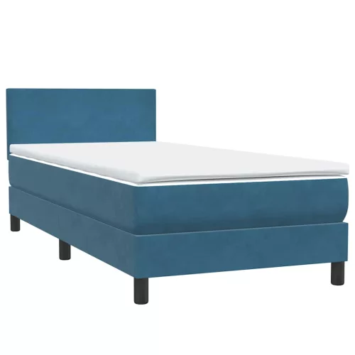  sötétkék bársony rugós és LED-es ágy matraccal 80x210 cm