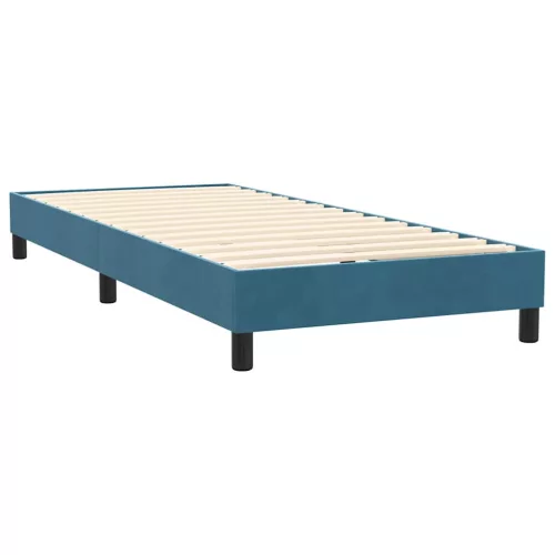 sötétkék bársony rugós és LED-es ágy matraccal 80x210 cm