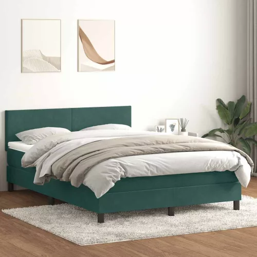  sötétzöld bársony rugós és LED-es ágy matraccal 160x220 cm