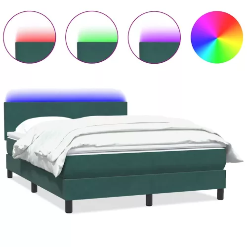  sötétzöld bársony rugós és LED-es ágy matraccal 160x220 cm