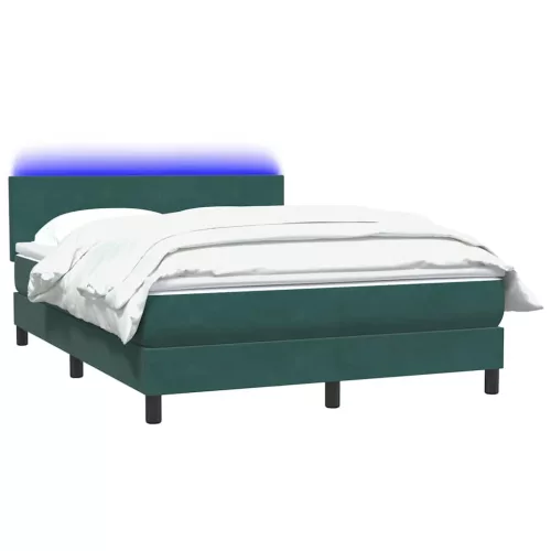  sötétzöld bársony rugós és LED-es ágy matraccal 160x220 cm