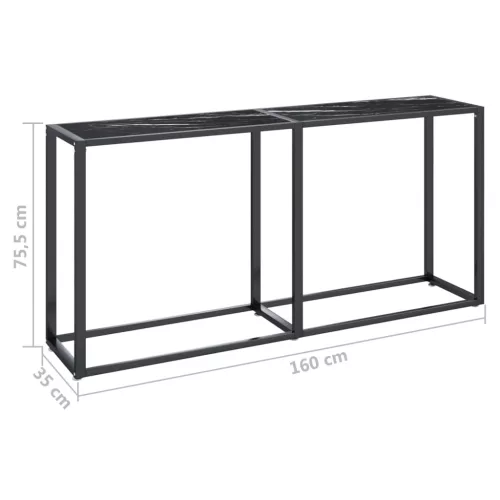  fekete márvány edzett üveg tálalóasztal 160 x 35 x 75,5 cm